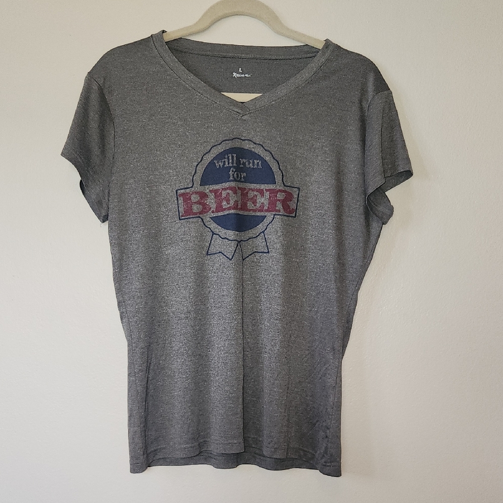 Xtreme-Tec Gray Tech Fabric Shirt Will Run For Beer Moisture Wicking Size L